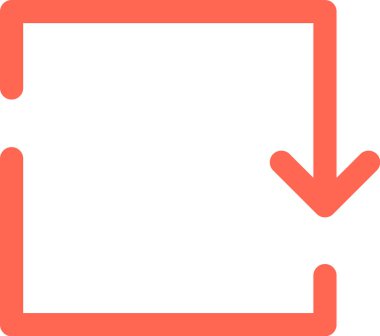 Mercan indirme simgesi, yuvarlak köşeli aşağı dönük bir ok, temiz beyaz arkaplan üzerine kurulmuş, modern ve minimal grafik estetik tasarımı somutlaştıran,