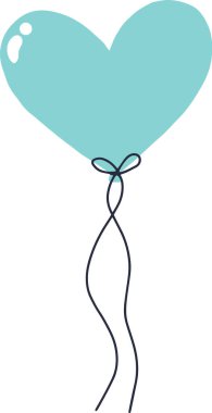 Minimalist vektör illüstrasyonunda açık mavi kalp şeklinde bir balon zarif bir şekilde süzülür, aşkı, kutlamayı ve romantizmi sembolize eder neşeli ve zarif bir şekilde.