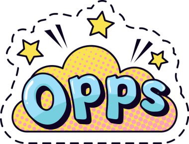 Colorful comic speech bubble with the word opps and stars surrounding it, expressing a lighthearted apology or acknowledgment of a mistake in a fun and playful way clipart