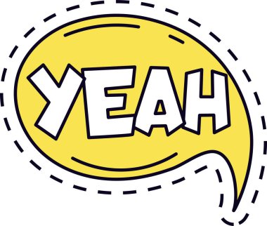 Sarı konuşma baloncuğu, evet sözcüğüyle anlaşmak, coşku ve olumlu duygular ifade etmek, beyaz bir arkaplanda kısa bir özet içerir.