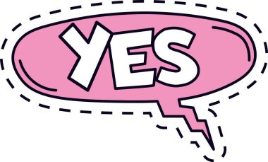 Evet, çizgi roman tarzı pembe konuşma baloncuğunda olumlu bir cevap vermeye teşvik edici beyaz bir özet, anlaşma, kabullenme ya da onaylama için mükemmel.