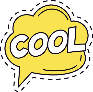 Çizgi film tarzı sarı düşünce baloncuğu içinde havalı sözcüğünün büyük, kalın, beyaz harflerle yer aldığı çizgili taslak bir taslak, hayranlık ya da onay hissi taşıyor.