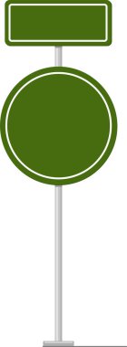 İki yeşil yol işareti, bir dikdörtgen ve bir daire şeklinde metal bir direğe monte edilir, yönler, konumlar ve uyarılarla ilgili özel mesajlar için yer sağlar.