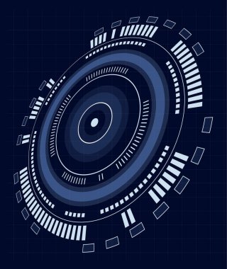 Karanlık bir teknolojik arkaplan üzerinde dijital bilgi elementleriyle yükleme yapan gelecekçi hud arayüzü, teknoloji ve yenilikle ilgili projeler için mükemmeldir.