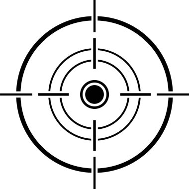 Keskin nişancı işaretli bir imleç ile hedefleme, çeşitli askeri görüş odakları ve vektör sembolü olarak gösterilen kesin atış hedeflerini hedef alan keskin bir göz.