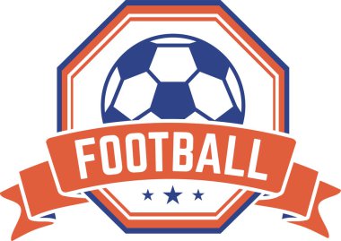 Futbol kulübü amblemi, bir top ve kurdele tasarımı, bir spor müsabakasını veya şampiyonluğu temsil etmek için ideal, takım ruhu ve atletik başarı duygusunu iletmek