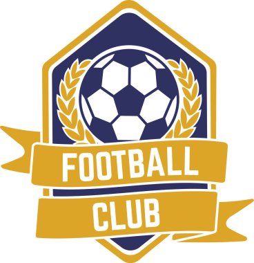 Futbol kulübü logosu, futbol ligi ve şampiyonluğu destekleyen spor pazarlama ve markalaşma kampanyaları için ideal kurdeleli bir top ve defne çelengi içeriyor.