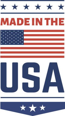 Amerika Birleşik Devletleri bayrağını gösteren dikey pankartta ABD 'de ve dekoratif yıldızlarda Amerikan vatanseverliğini ve ülke içinde üretilen ürünleri sembolize ediyor.