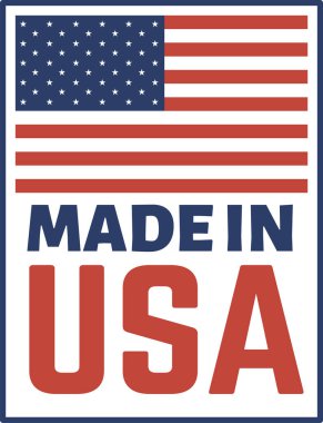 ABD 'de Amerikan bayrağıyla süslenmiş, ulusal gururu ve kaliteli ürünlerin kökenini temsil eden dikdörtgen vektör çizimi