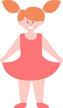 Uzun boylu, kırmızı saçlı, kolsuz elbiseli, temiz beyaz bir arka planda kıyafetleriyle oynayan neşeli bir kızı gösteren bir tasvir.