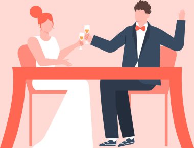 Yeni evli çift bir masada oturmuş kadehlerini kaldırıyor evliliklerini kutluyor ve karı koca olarak yolculuklarına başlıyorlar.