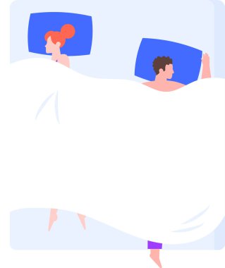 Genç romantik çift rahat yatak odalarında huzur içinde uyuyor, yumuşak pijamalarıyla sıcak bir battaniyenin altında huzur dolu rüyaların tadını çıkarıyorlar.