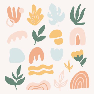 Boho tarzında modaya uygun soyut öğeler. Modern el en az soyut biçimi çizer.