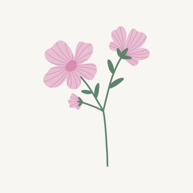 Modern çiçek elementleri seti. Çiçek ve yeşil yapraklar.