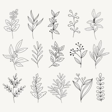 Çağdaş sanat çiçekleri seti. Çiçekleri elle çiz