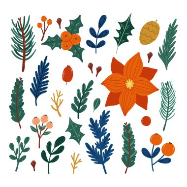 Noel ve Yeni Yıl elementleri, kış ve tatil vektör koleksiyonu.