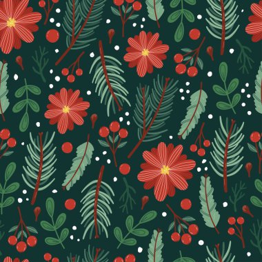 Çam ağacıyla kusursuz bir Noel deseni. Tatil geçmişi..