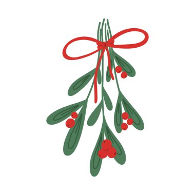 El çizimi Noel çiçekleri. Kış bitkileri. Yeni yıl ve Noel için dekor..