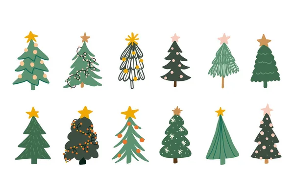 El çizimi Noel ağacı. Çam ağacı.