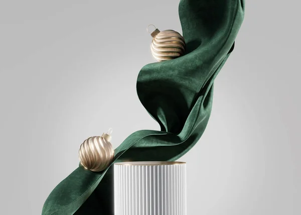 Podium Display Kerstachtergrond Schoonheidsproduct Cosmetische Presentatie Goud Glitter Ornament Bauble — Stockfoto