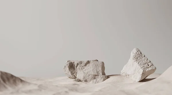 Achtergrond Podium Stenen Vertoning Beige Luxe Achtergrond Met Woestijnzand Minimale Stockfoto
