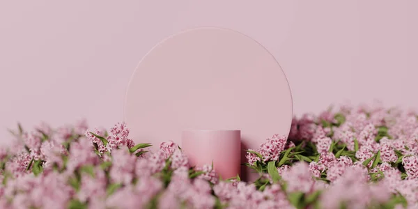 Achtergrond Roze Podium Display Met Bloem Cosmetische Beauty Product Promotie Rechtenvrije Stockafbeeldingen