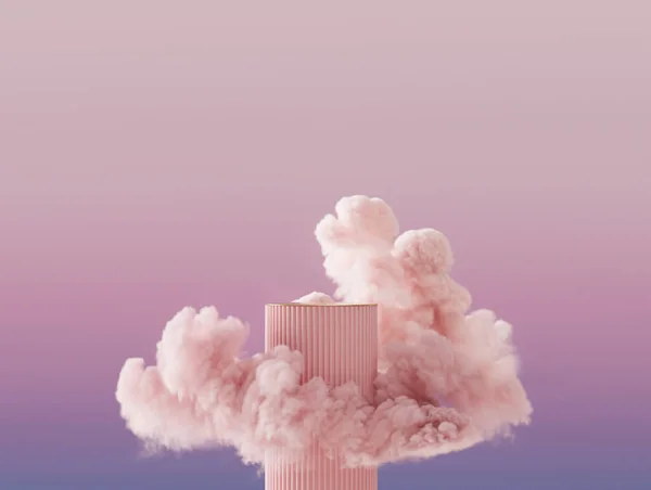 Display Podium Pastel Pink Background Cloud Levitating Sky Concept Nature Stock Picture