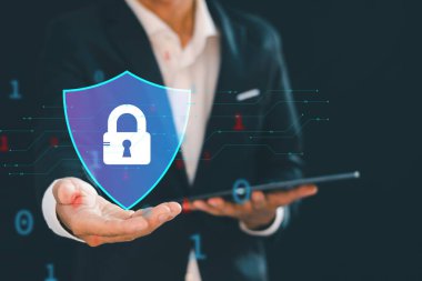 Cyber security and privacy concept to protect data Lock icon and internet network security technology 