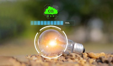 Light bulbs, ideas, concepts for reducing CO2 emissions for the environment global warming sustainable development and green business from renewable energy for a bright world future innovations clipart