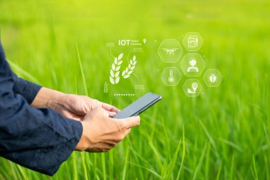 Farmers use this technology on wireless networks and use tablets to connect and monitor production. clipart