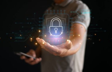 Verileri korumak için siber güvenlik ve gizlilik kavramı. İnternet ağı