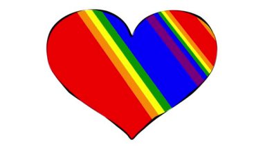 Animasyon gökkuşağı renkli kalp saf beyaz arka planda bir karikatür hissi uyandırıyor. Kusursuz döngü hareketi grafiği.