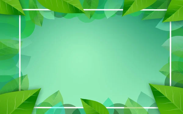 Quadro Branco Folhas Empilhadas Fundo Gradiente Verde Ilustração Para Presentes — Fotografia de Stock