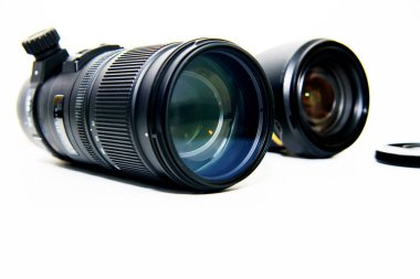 Photography lens for digital camera on isolated white background