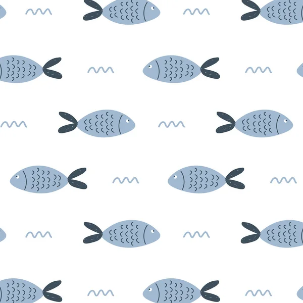 Бесшовный Рисунок Рыбы Волны Пастельных Тонах Использоваться Тканей Обоев Текстиля — стоковый вектор