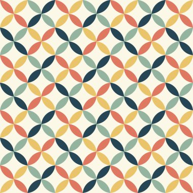 Geçmişe dönük kusursuz bir model. Soyut desen dekoratif 50 'ler, 60' lar, 70 'ler tarzı. Kumaş, duvar kağıdı, tekstil, duvar dekorasyonu için kullanılabilir. Vektör illüstrasyonu