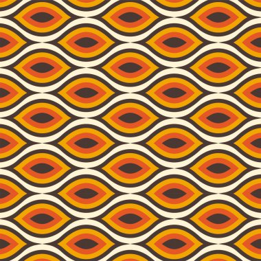 Geçmişe dönük kusursuz bir model. Soyut desen dekoratif 50 'ler, 60' lar, 70 'ler tarzı. Kumaş, duvar kağıdı, tekstil, duvar dekorasyonu için kullanılabilir. Vektör illüstrasyonu