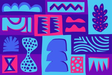 Elle çizilmiş soyut şekilli yaratıcı desen. Sosyal medya paylaşımı, kapak, dekorasyon, baskı, duvar kağıdı ve daha fazlası için tasarım arkaplanı.