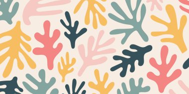 Moda olmayan, soyut organik şekiller. Matisse 'den esinlenilmiş. Modern minimalist duvar dekorasyonu, duvar kağıdı, iç dekorasyon için kullanılabilir.