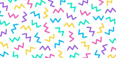 Beyaz arka planda renkli Memphis tarzı geometrik desen. Vektör illüstrasyonu