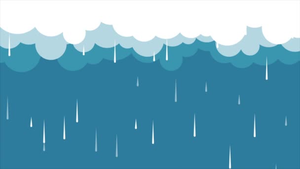 Regendruppels Die Uit Lucht Vallen Cartoon Animatie Van Regenwater Witte — Stockvideo