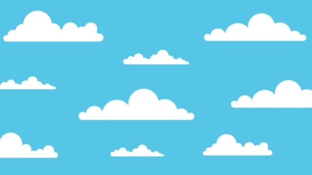 Animación Nubes Blancas Moviéndose Cielo Azul Estilo Dibujos Animados — Vídeos de Stock