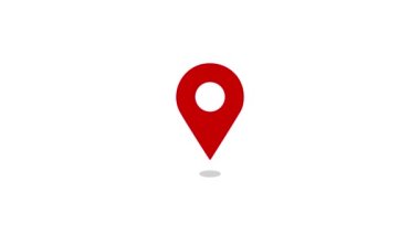 Beyaz arkaplanda kırmızı GPS Konumu Pin işaretleyici simgesi animasyonu. Hareket grafikleri ve dijital kompozisyon
