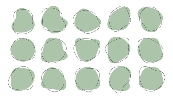 Conjunto Elementos Gráficos Orgânicos Ameba Verdes Formas Irregulares Com Linha —  Vetores de Stock