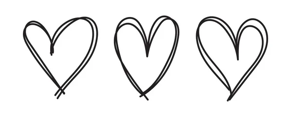 Conjunto Tres Señales Corazón Dibujadas Mano Ilustración Vector Corazón Dibujado — Archivo Imágenes Vectoriales