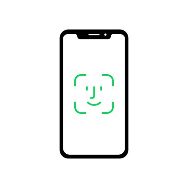Cep telefonunda yüz tanımlaması. Vektör illüstrasyonu