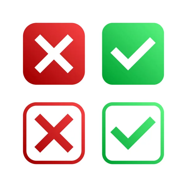 Conjunto Marca Seleção Verde Ícones Cruz Vermelha Símbolo Lista Verificação —  Vetores de Stock