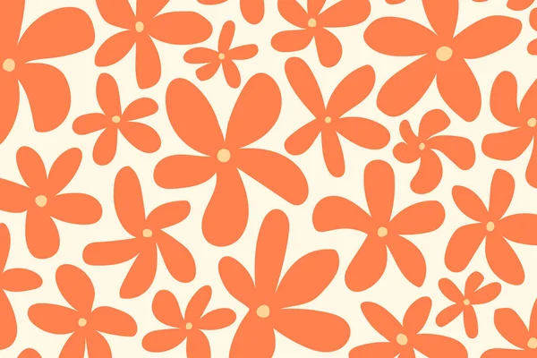 Trendy Floral Seamless Pattern Hand Drawn 70S Style Floral Background — Stock Vector