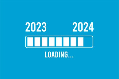 Yeni yıl 2024 'ten önce yükleme işlemi. 2024 yılının yeni yıl sembolü. Moda tasarımlı yaratıcı bayrak.