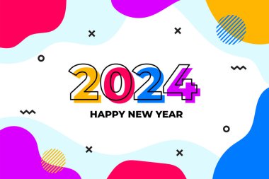 2024 yeni yılı renkli geometrik tarzla kutluyoruz. Vektör illüstrasyonu